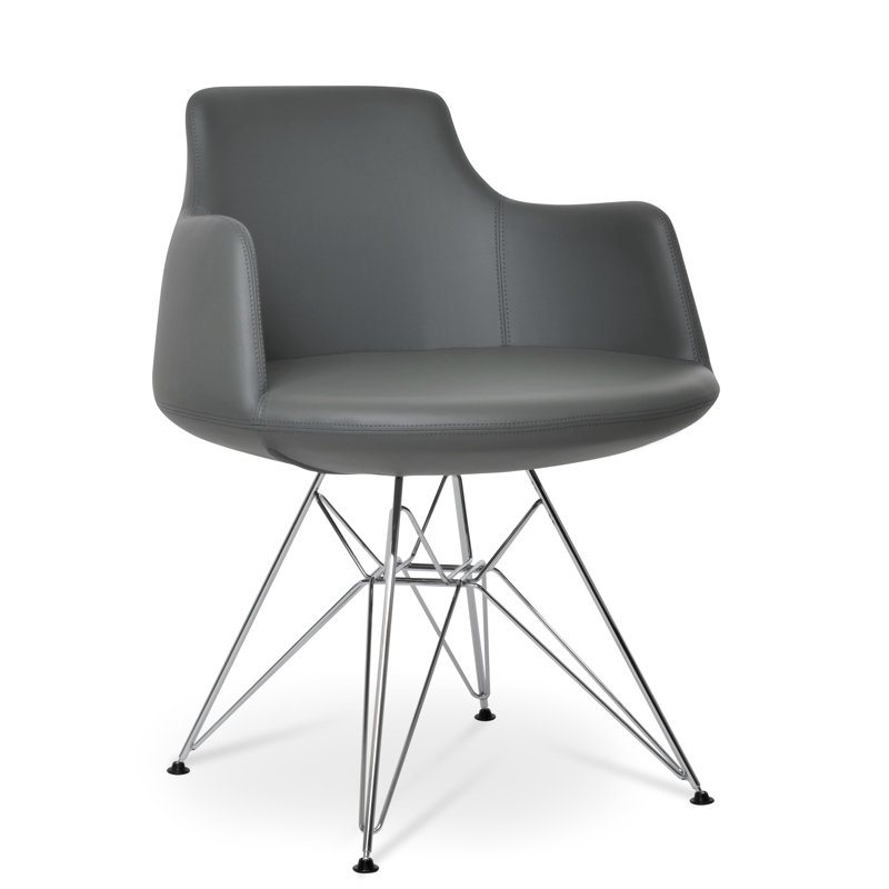 Fauteuil en faux cuir de 25 po de large Dervish, Chrome, Gris