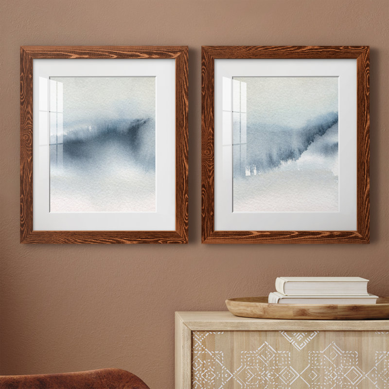 Summer Rain I - ensemble de 2 peintures, H 24 po x l 36 po x P 1,5 po, Papier avec cadre érable