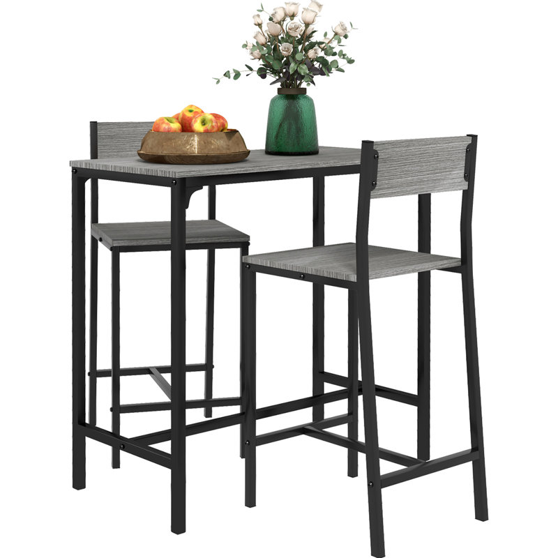Table de bar et tabourets gris pour 2 personnes peu encombrants