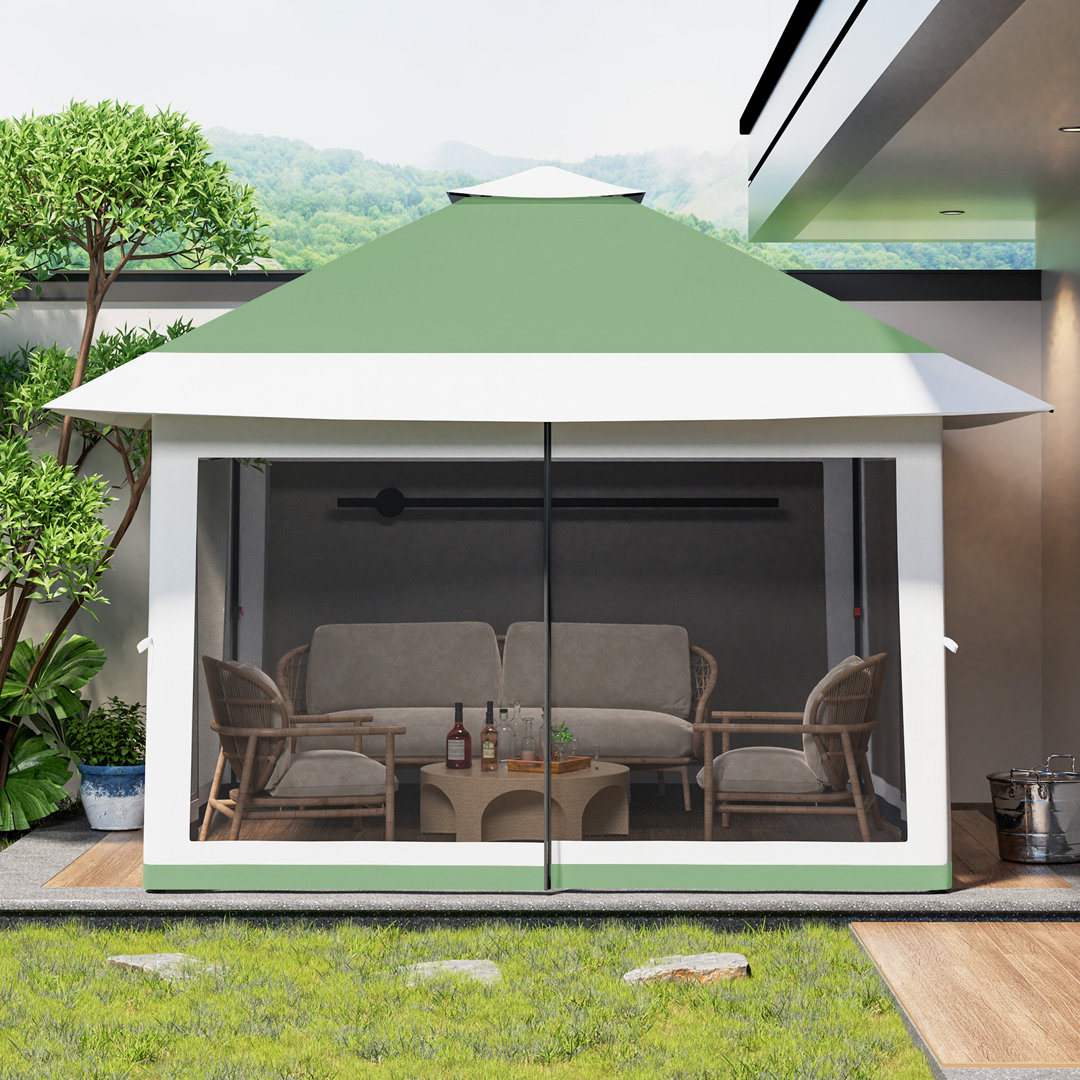 Double Roof Pop Up Outdoor Gazebo Canopy Tent - Heavy Duty Mosquito Netting Patio Shelter - Easy Setup Screened Pavilion with 4 Sandbags & Carry Bag -
