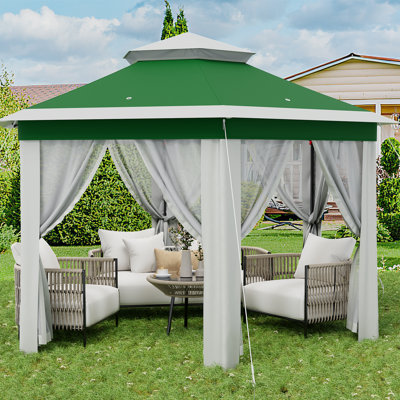 Pavillon de jardin escamotable 13 x 13 pi - Structure en acier robuste, moustiquaire, hauteur réglable, auvent de protection UV pour patio, jardin, terrasse, portable avec sac de transport, bleu et beige