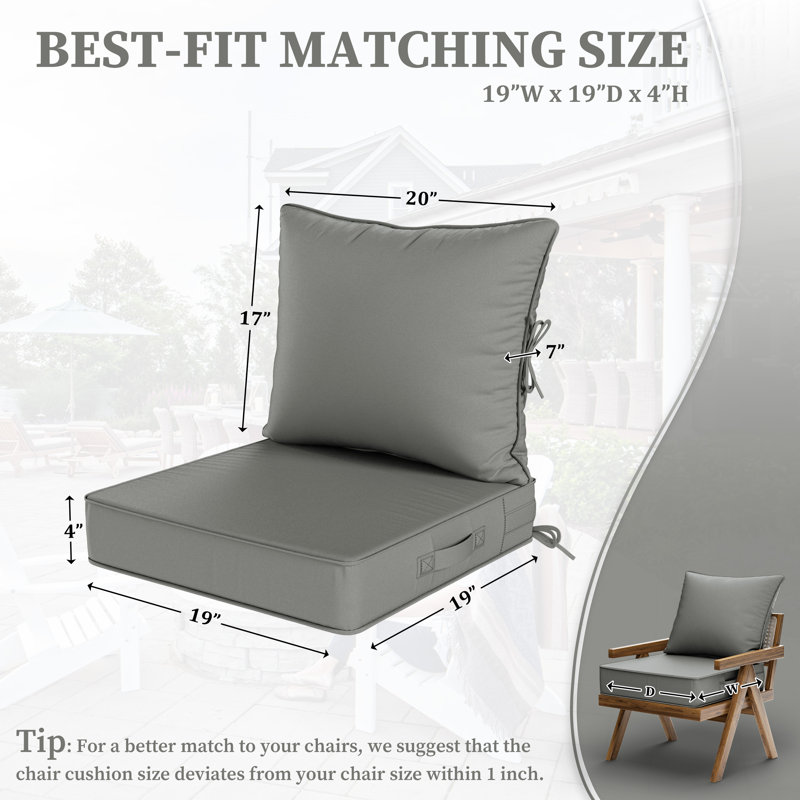 Outdoor Deep Seating Cushion Set Indoor And Outdoor Seat / Back Cushion, Light Gray, 19" W x 19" D