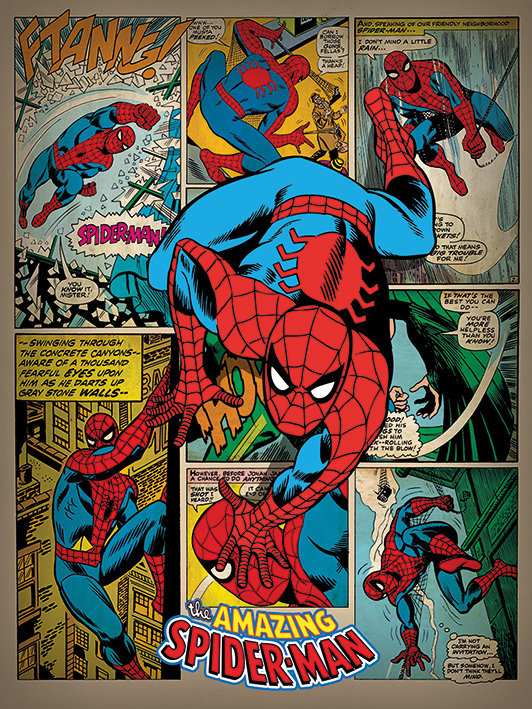 Spiderman Retro - Wrapped Canvas Rectangle Print, 80cm H x 60cm W