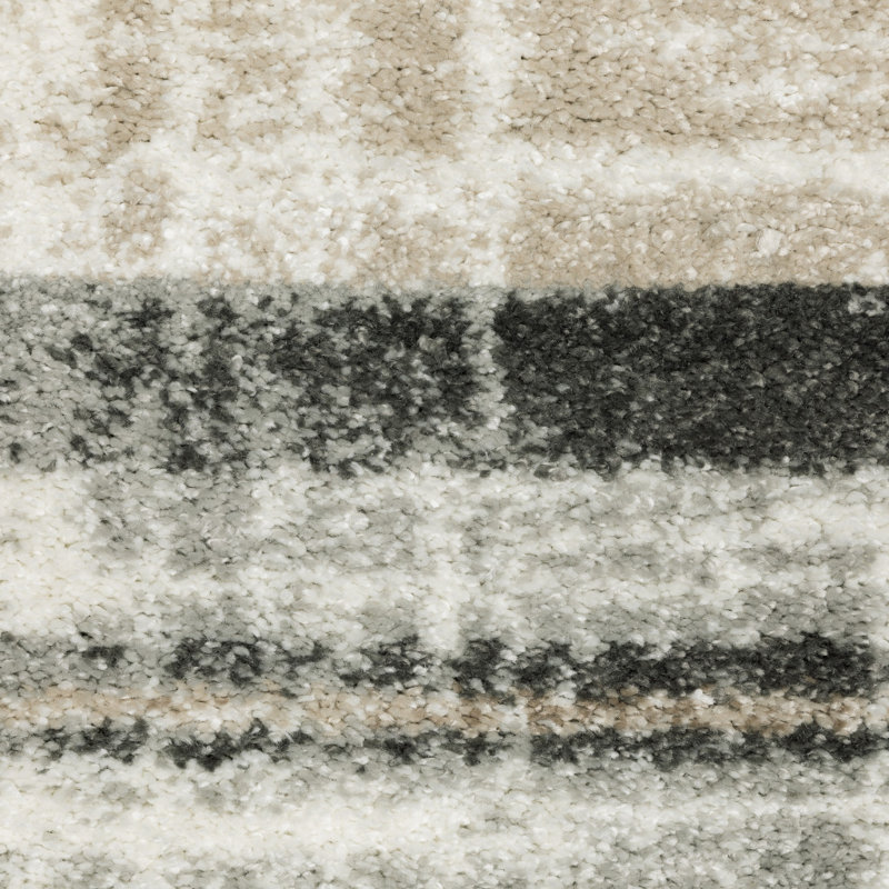 Tapis 3 pi x 5 pi gris anthracite, ivoire, brun clair, brun, beige et géométrique tissé à la machine