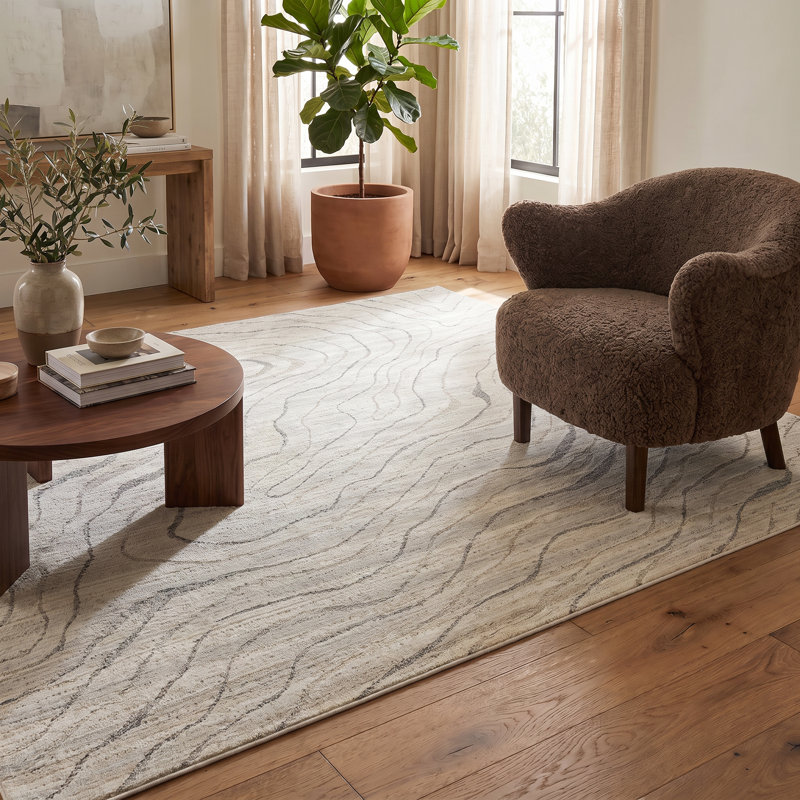 Tapis d'intérieur lavable Rug Branch Velora Abstract 244 x 335 cm (8' x 11') beige, tapis moderne et résistant aux taches pour salon, chambre, salle à manger, cuisine et bureau.