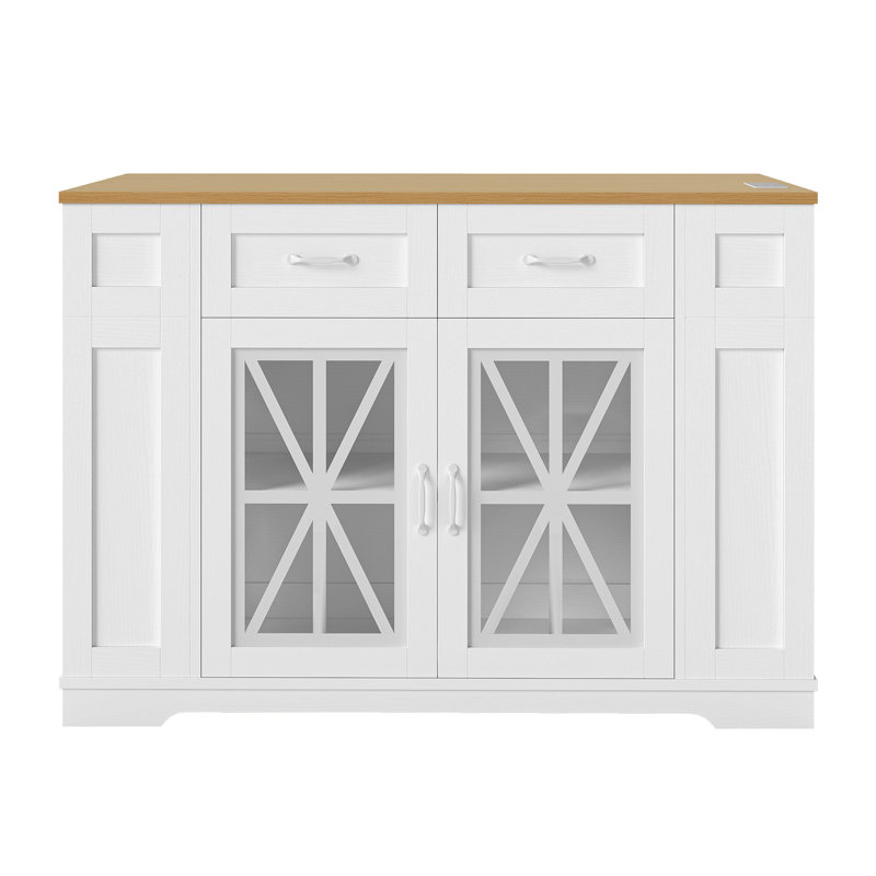 Grand îlot de cuisine portable Medeeha avec rallonge de rangement et 2 tabourets de bar pour cuisine avec roulettes