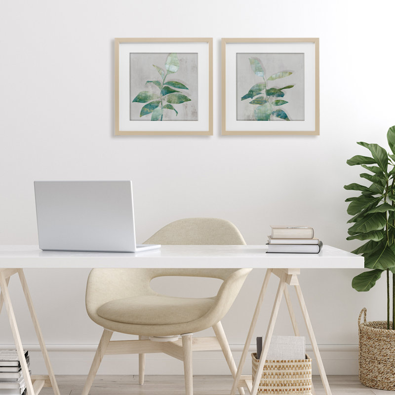 Rustic Minimal Blooms, ensemble de 2 reproductions encadrées sous verre, par Alex Black, Cadre de récolte en pin