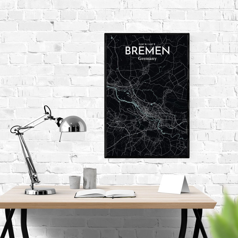 Bremen City Map, impression, Minuit, H 36 po x l 24 po x P 0,05 po