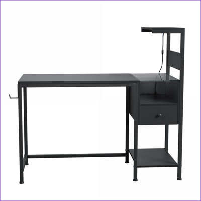 Desks, Modern Computer Desk with Reversible Shelves, LED Lights, USB Ports, 48”L x 20”W x 43.5”H | Black | MDF &amp; Metal Frame