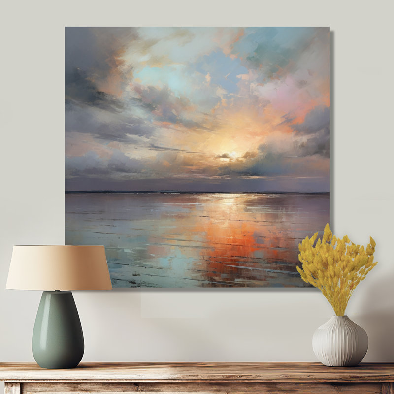 Coucher de soleil sur le lac - Reproduction d'art mural coucher de soleil, H 36 po x l 36 po, Sans cadre, métal