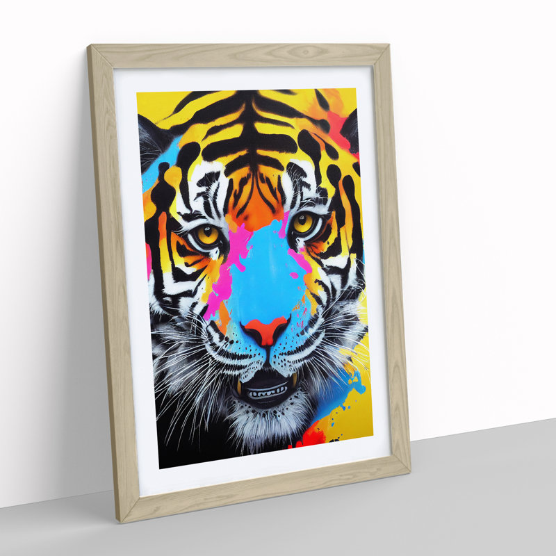Tiger Splash No.4 Abstract - Single Picture Frame Painting, Oak Framed, 64cm H x 46cm W x 2cm D