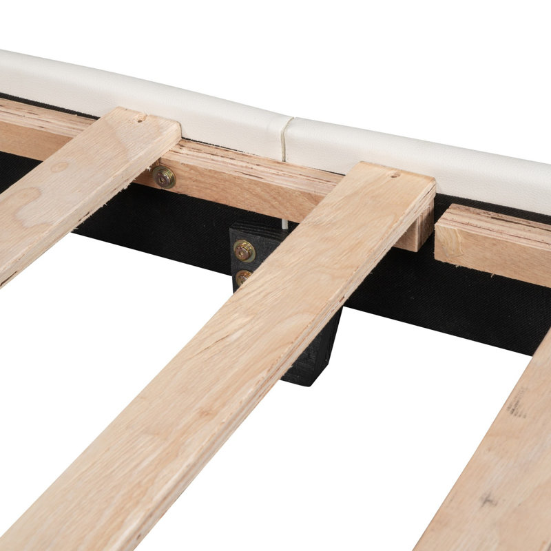 Lit plateforme tapissier en bois, Blanc principal, Simple