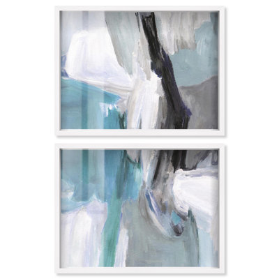Blue Breakthrough I - Ira Comleva Watton, reproduction en deux parties sous verre, par Art Remedy, cadre blanc, 48 x 36 pouces