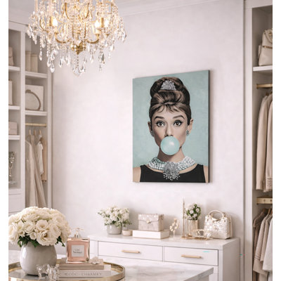 Elegant Audrey-Inspired Teal Bubblegum Canvas Wall Art