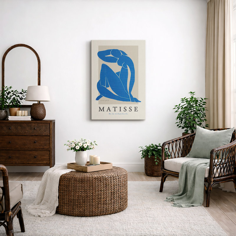 Blue Matisse Style Figure Artwork, Modern Abstract Human Form Pictures, Framed Canvas Giclee Print Wall Art, Wrapped Canvas