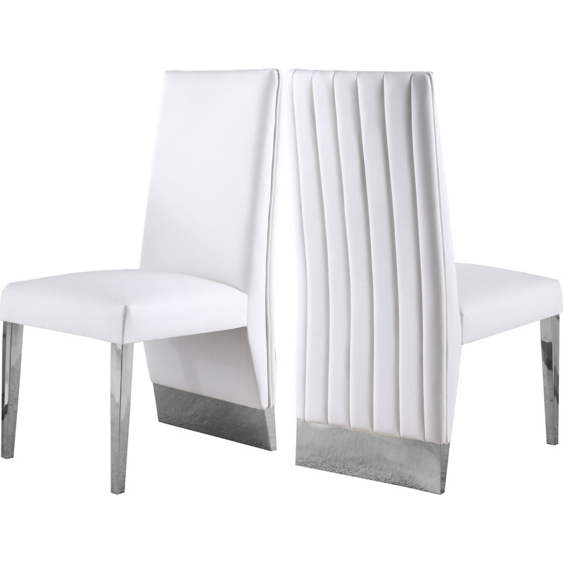 Elia 19'' H Upholstered Side Chair, Chrome, White Vegan Leather