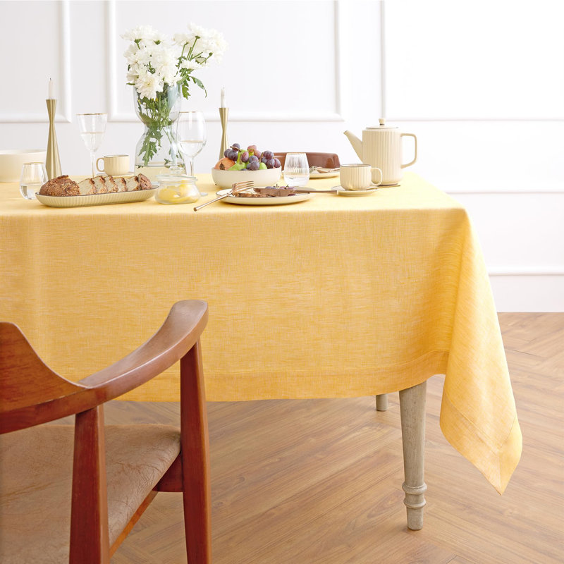 100% Pure Linen Tablecloth - Athena, 108" x 60", Chambray Mustard