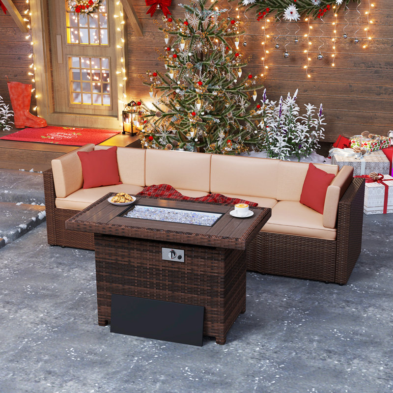 Ensemble de conversation en osier pour 4 personnes avec coussins