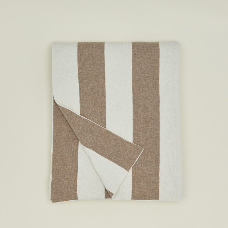 Simple Striped Throw Blanket, Ivory/Flax