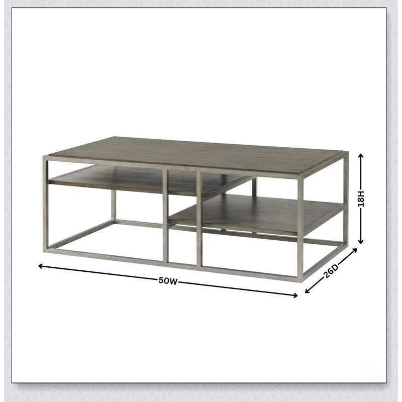 Élégante table basse en bois à structure métallique avec tablette Padena