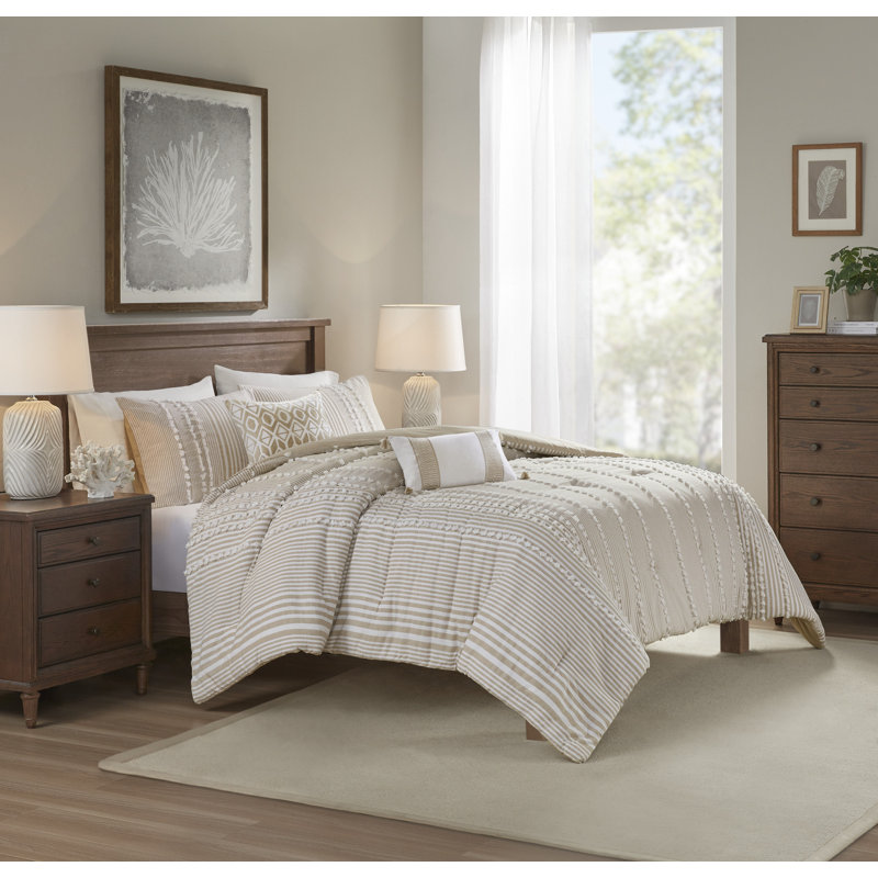 Taupe and White Cotton Yarn Dyed Comforter Set