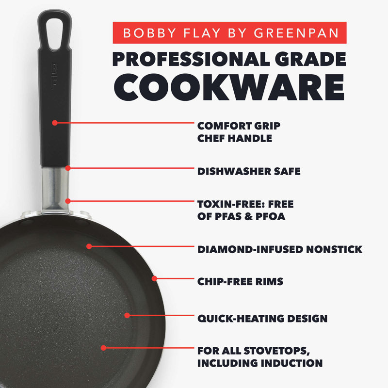 Bobby Flay by GreenPan Professional Grade Ceramic Nonstick 13-Piece Cookware Set, Black