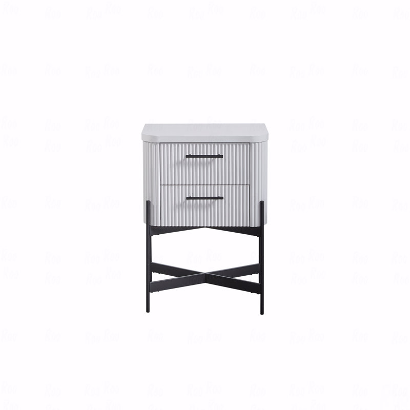 Table de chevet 2 tiroirs - en blanc (avec ports USB-C)