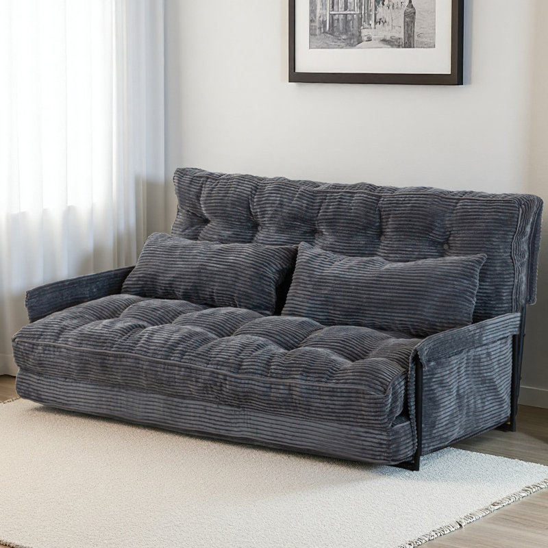 Bean Bag sofa,Floor Sofa Bed, 25.6" H x 54" W x 25.6" D, Dark Gray Corduroy