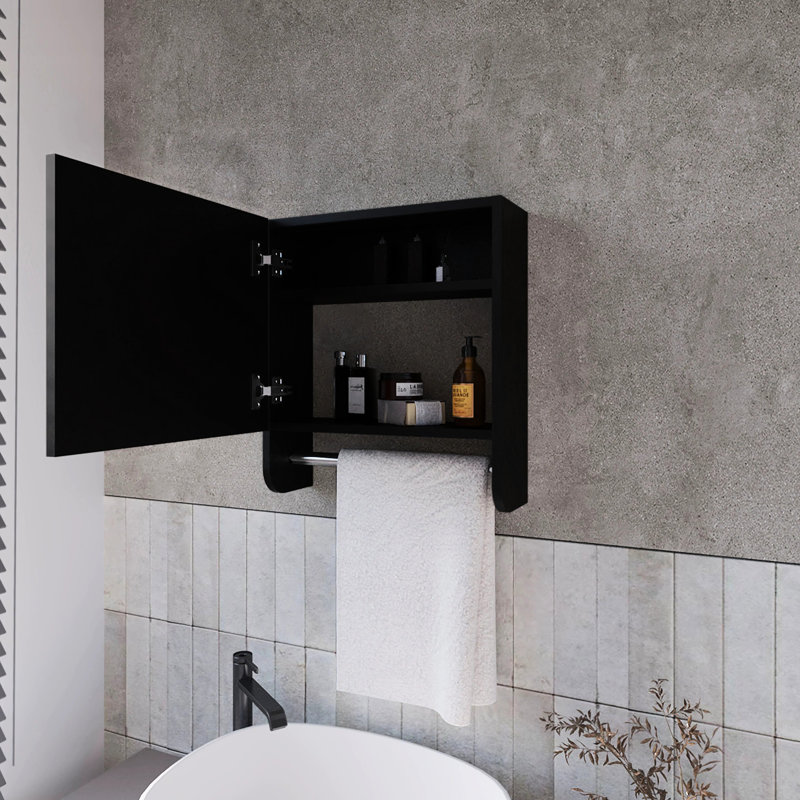 Medicine Cabinet With Towel Bar And Included Mirror, Black