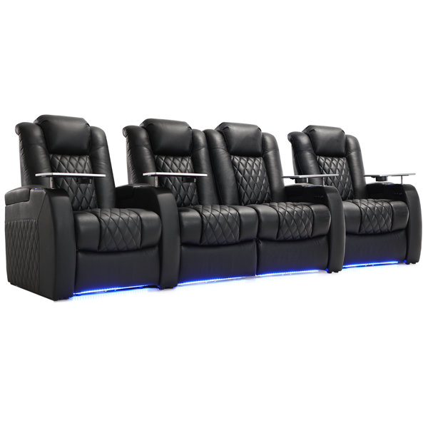 Leather Power Reclining Home Theater Seat with Cup Holder