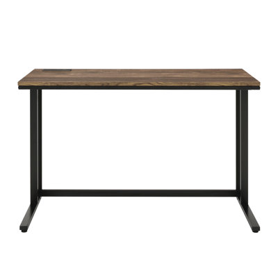 Walnut And Black Rectangular Desk With Plug, Metal, 32.27 Lb, Workspace Upgrade Metal Writing Built - In , Create A Nice