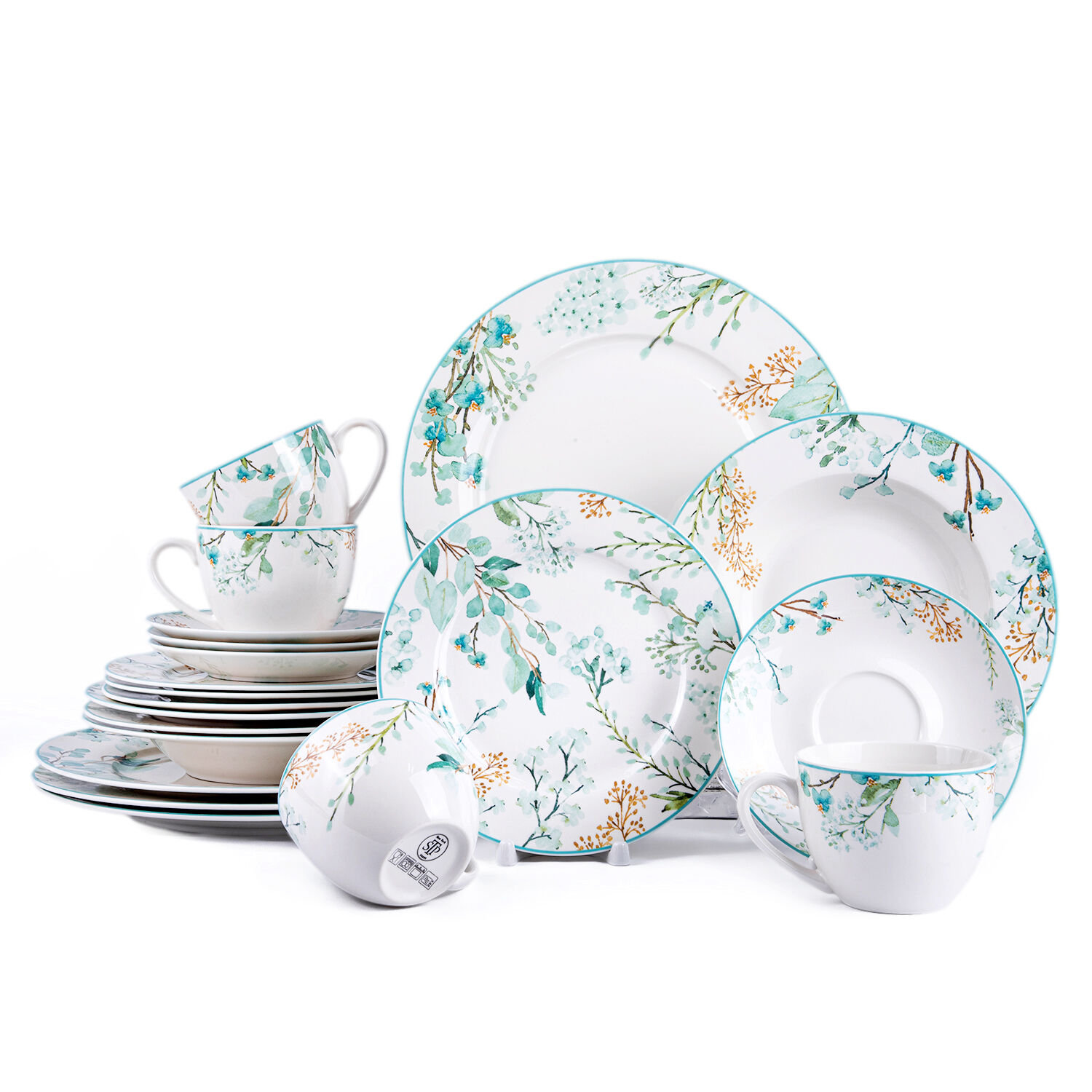 STP Goods Mint Leaves 20 Piece Bone China Dinnerware Set Service for