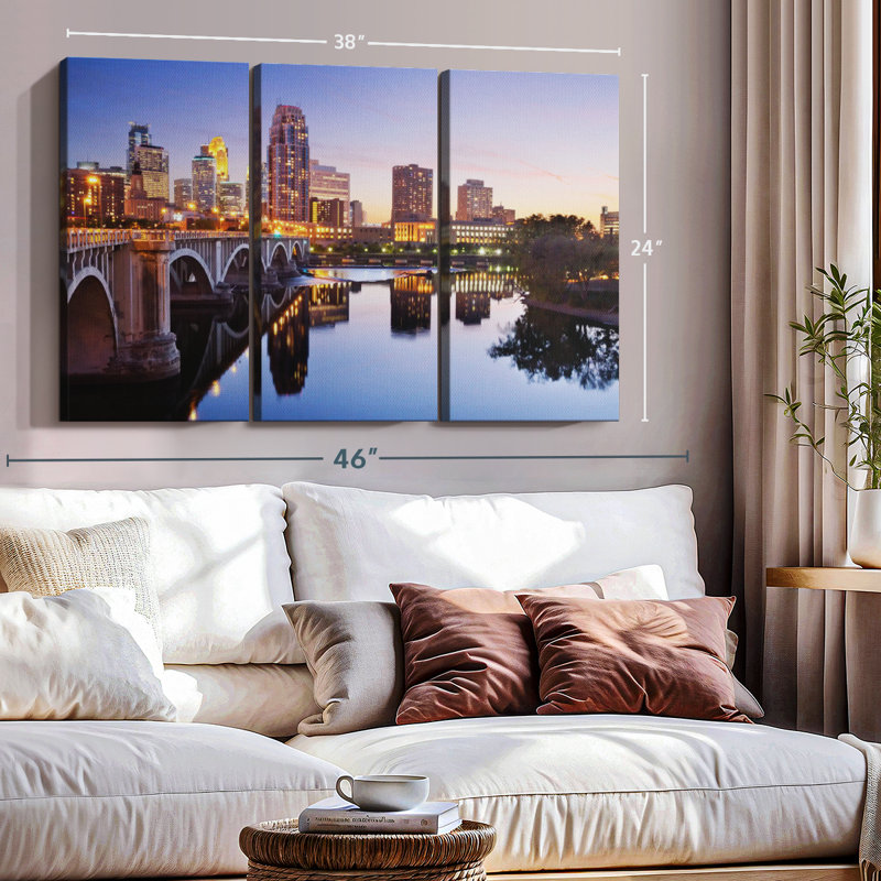 «Cityscape Of Minneapolis», 3 pièces, H 24 po x l 38 po