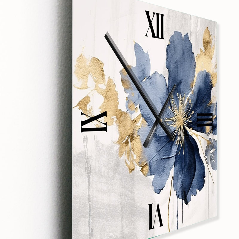 Horloge murale florale en métal bleu et blanc Hibiscus Tropical Harmony, Grand