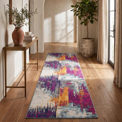 Tapis de couloir abstrait 16 po mauve et orange