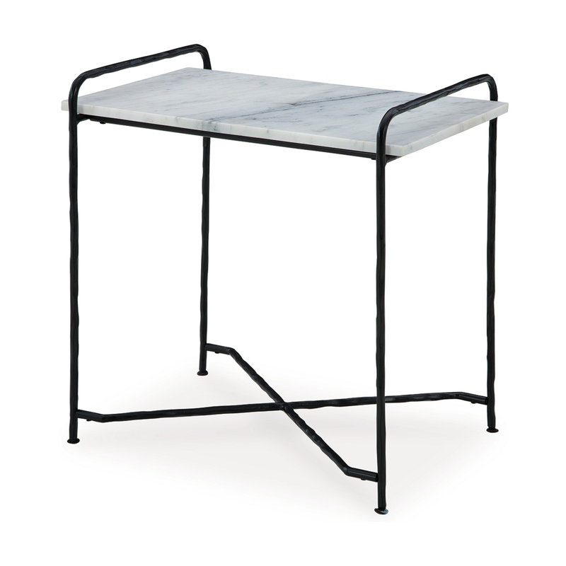 White Marble Top Black Metal Rectangular Accent Table