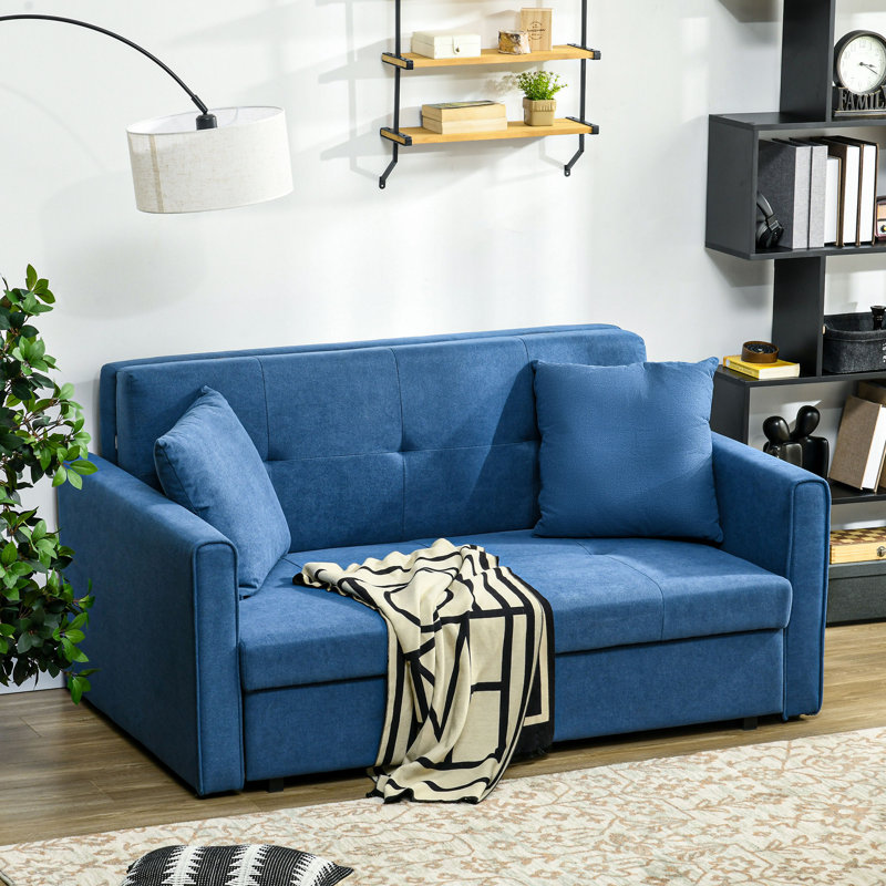 Mikiyas 2 Seater Polyester Sofa Bed, Blue Cotton Blend