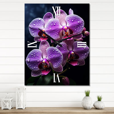 Orchidées rayonnantes fleurs mauves - Horloges murales florales