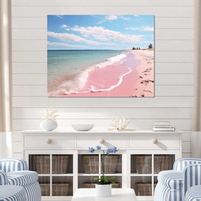 «Pink Minimalisme Beach Landscape I - Coastal Beach», art mural encadré, H 30 po x l 40 po x P 1,5 po, Toile tendue