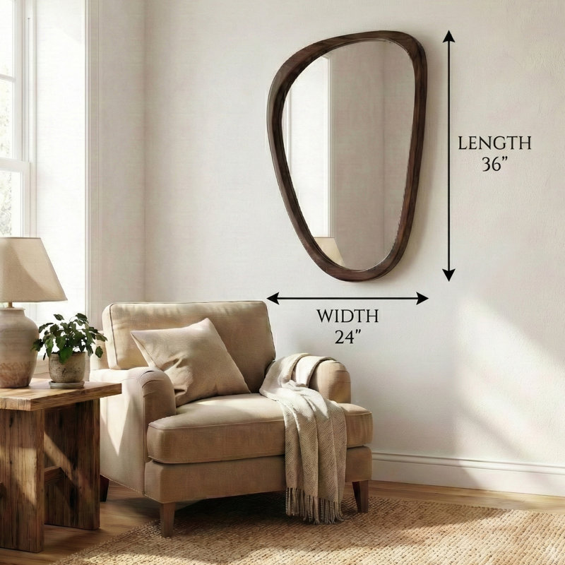 Solid Wood Irregular Wall Mirror, Deep Walnut, 36" x 24"