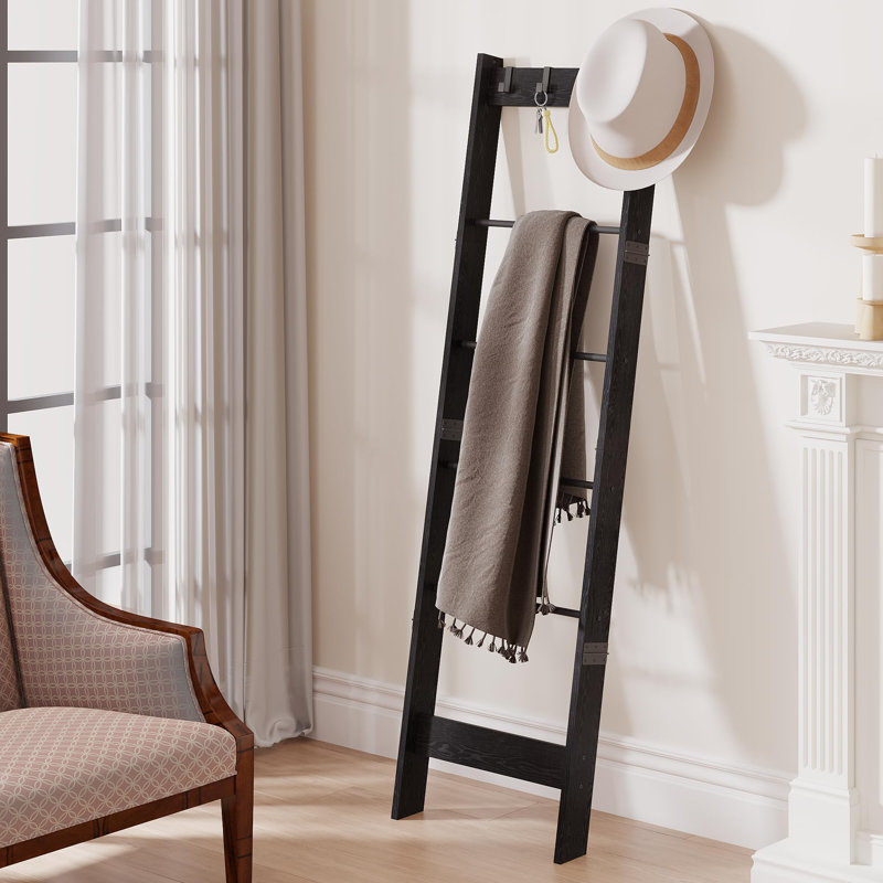 6 Tier Ladder Shelf With Removable Hooks, Black