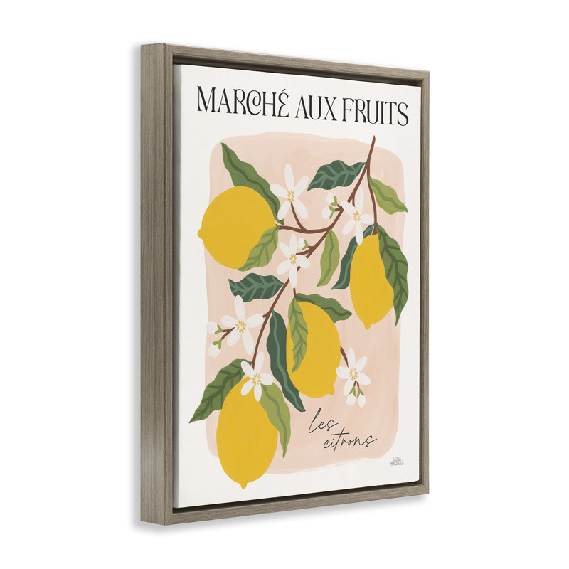 "Marche aux citrons", art mural encadré par Wild Apple, Cadre flottant orme Montalcino, H 21 po x l 17 po