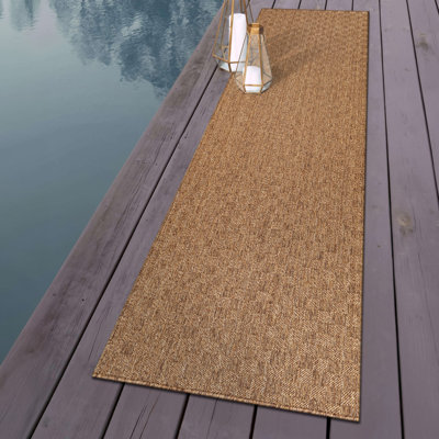 Checkered Natural/Jute Easy-Care Indoor/Outdoor Flat Woven Area Rug