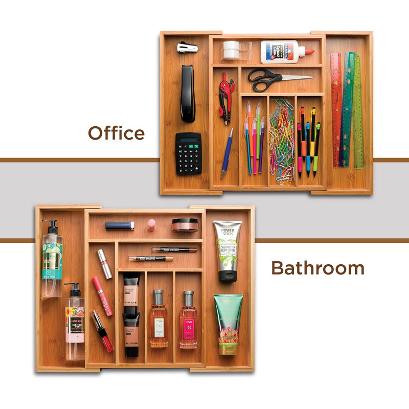 Expandable Bamboo Kitchen Drawer Organizer with Adjustable Compartments