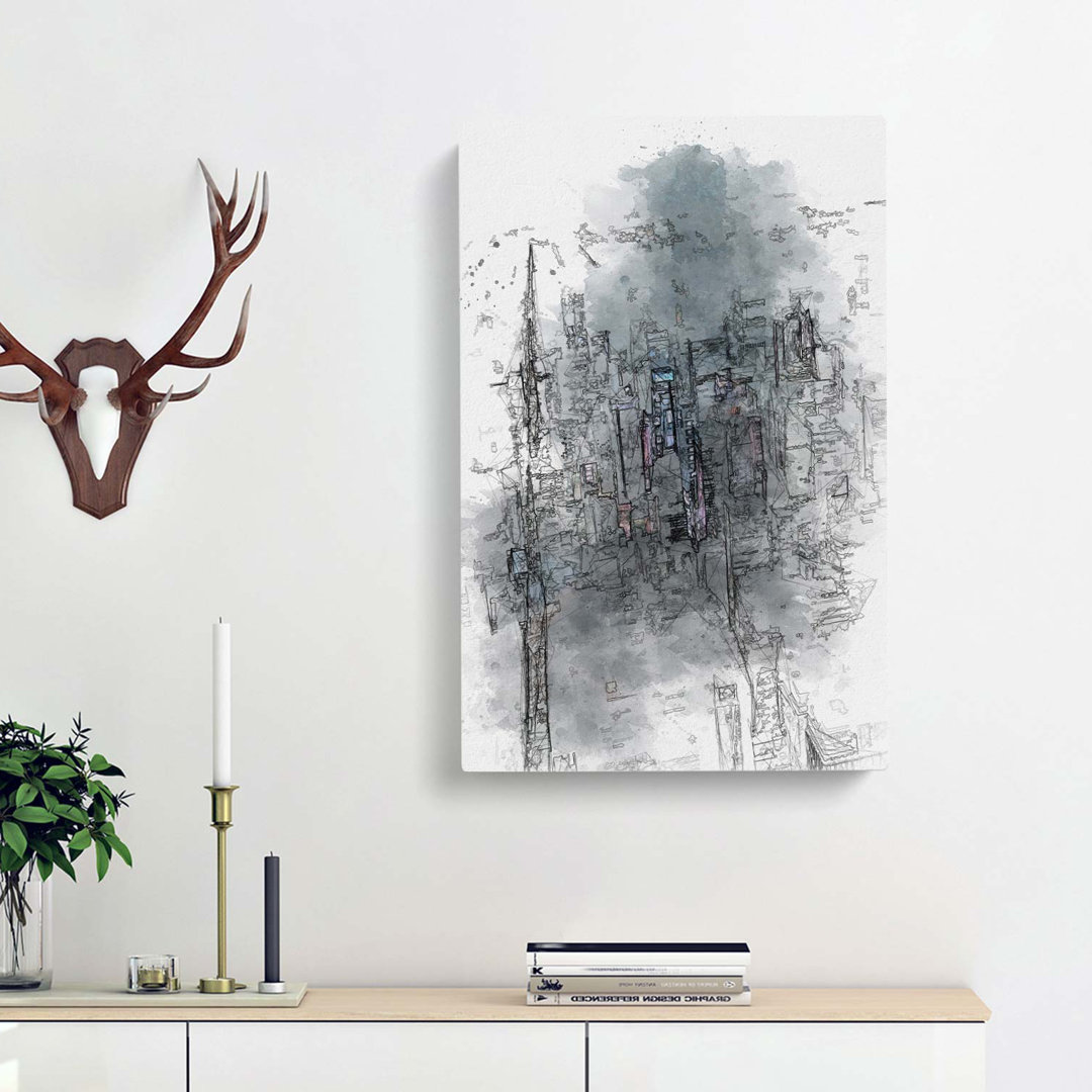 New York City at Night in Abstract - Wrapped Canvas Drawing - Wrapped Canvas