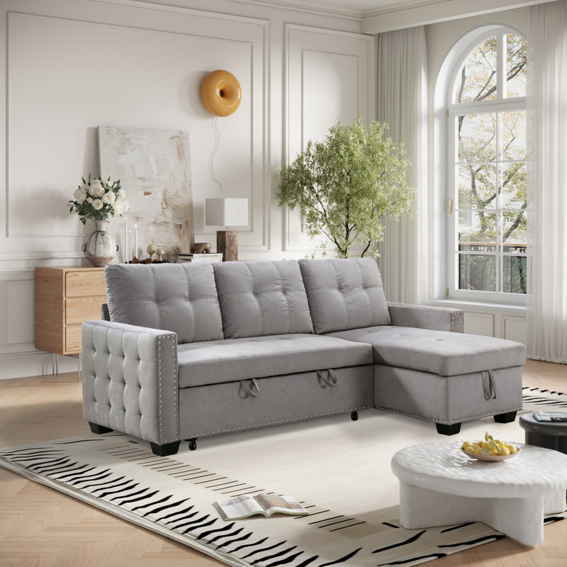 Canapé-lit modulaire réversible avec rangement et méridienne modulaire en L avec rangement et tissu en velours