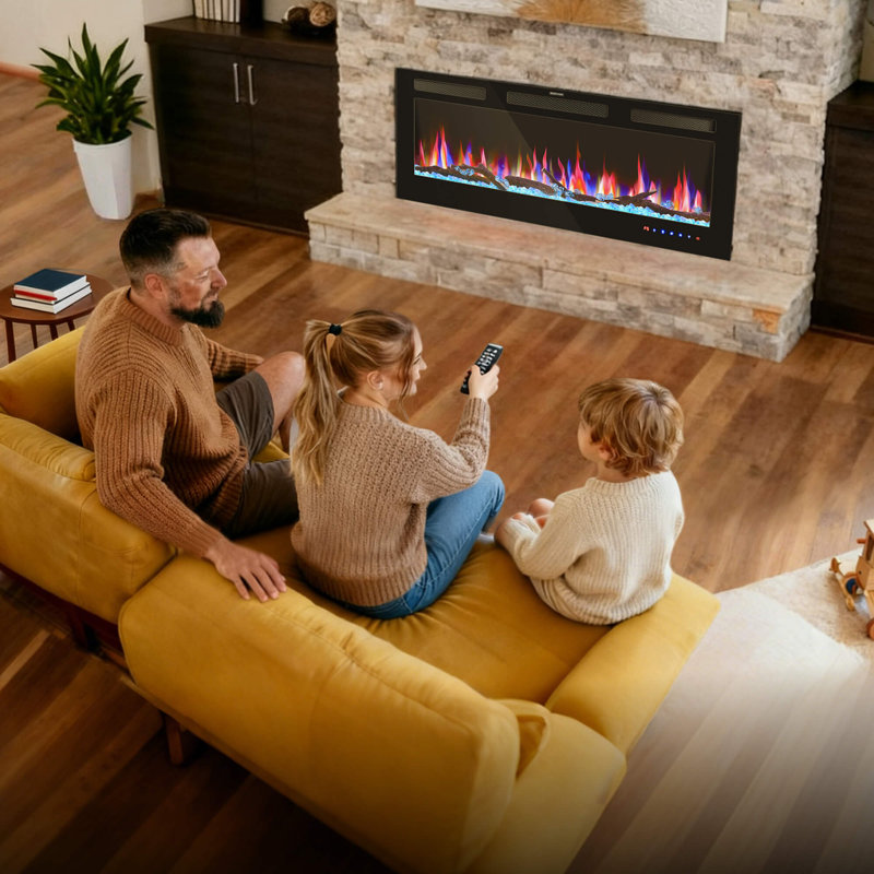 Flame&Shade 42" Electric Fireplace Inserts - Recessed Fire Place And Wall Mounted Fireplace Heater With Remote Control, Touch Screen Indoor Faux Floating Fireplace, Timer, Adjustable Flame Color, 750 | 1500W
