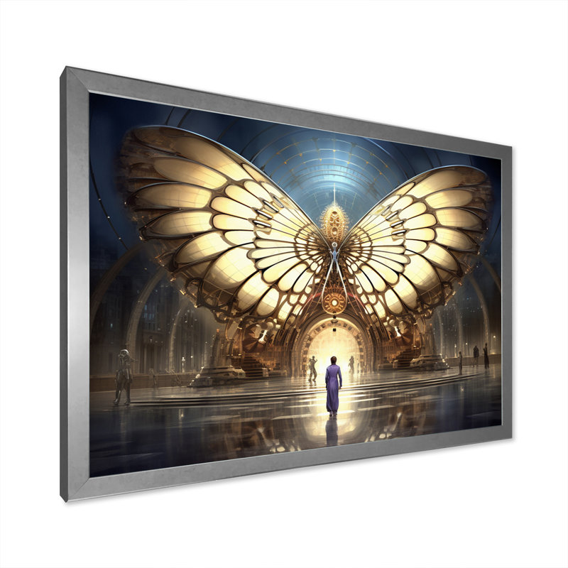 Majestic Butterfly, portail de lumière, Cadre simple argenté, H 34 po x l 44 po x P 1,5 po