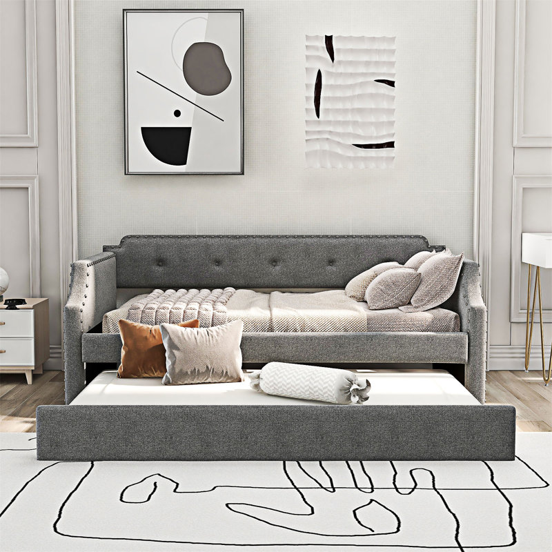 Upholstered Daybed Sofa Bed with Trundle, Gray