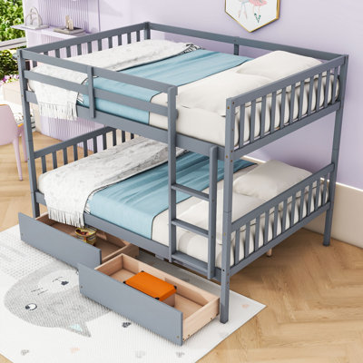 Rubber Wood Bunk Bed With Two Drawers